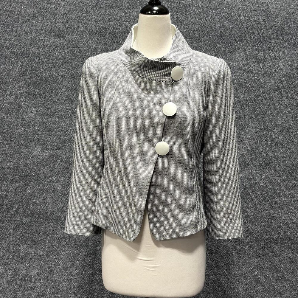 Armani Collezioni Blazer Womens 6 Gray Check Stand Collar Short Jacket Italy